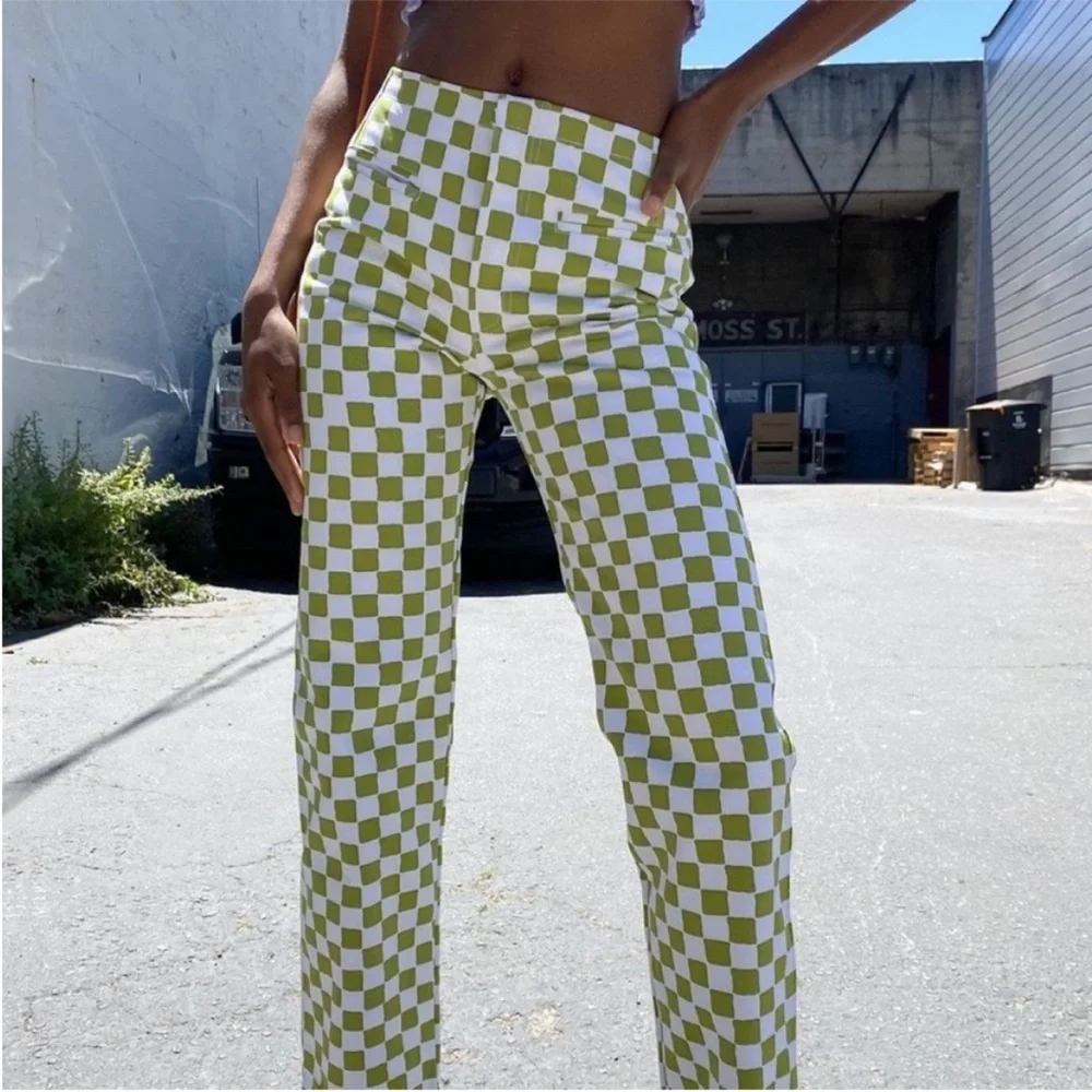 EMMA MULHOLLAND on Holiday Check Kokomo Pant Olive Zip Closure 100% Cotton  L‎